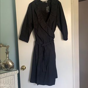 Navy blue pin stripe wrap dress